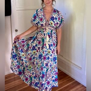 Deep V neck floral maxi dress